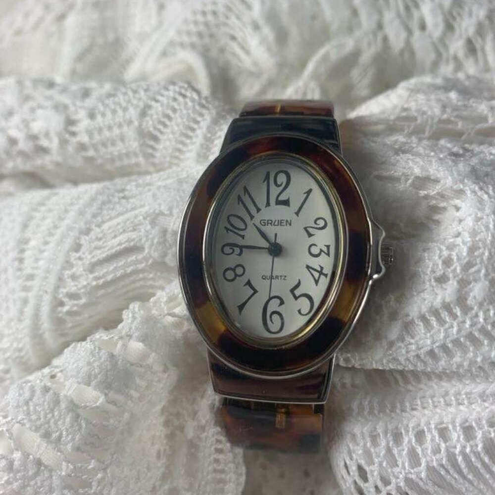 $$ Sold $$ EUC Gruen Tortoise Shell Cuff Wrist Watch